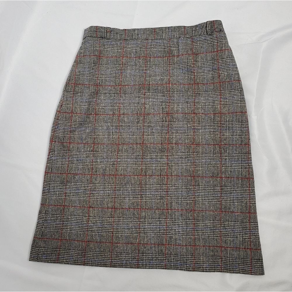 VINTAGE 80s skirt set dark academia wool plaid one button blazer suitM - Picture 5 of 16